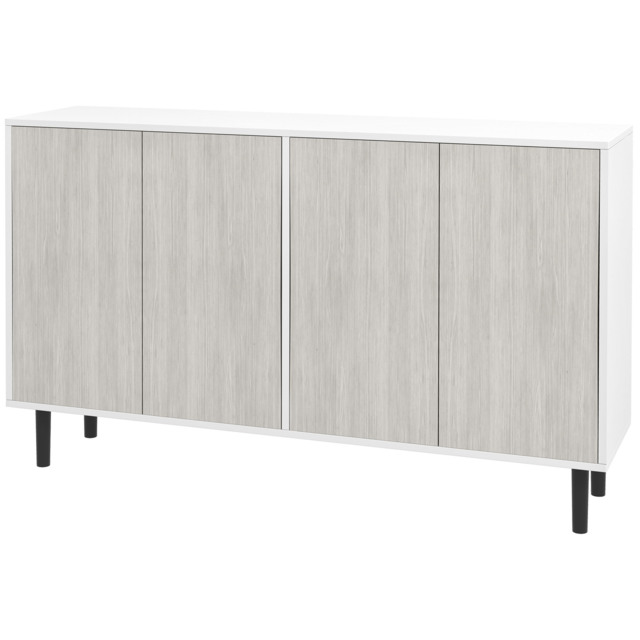 HOMCOM Kitchen Sideboard Storage Cabinet for Living Room with Adjustable Shelves 4 Doors and Pine Wood Legs White - image 1