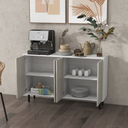 HOMCOM Kitchen Sideboard Storage Cabinet for Living Room with Adjustable Shelves 4 Doors and Pine Wood Legs White - thumbnail 8