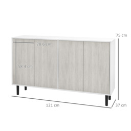 HOMCOM Kitchen Sideboard Storage Cabinet for Living Room with Adjustable Shelves 4 Doors and Pine Wood Legs White - thumbnail 3