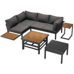 4-Piece Garden Corner Sofa Set with Cushions with Extendable Lift-Top Coffee Table, Patio Sectional Conservatory Furniture for Patio, Gray - Aosom UK - thumbnail 2