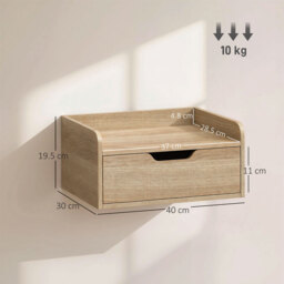 HOMCOM Floating Nightstands Set of 2, Wall Mounted Bedside Table with Drawer for Bedroom, Natural Wood - thumbnail 3