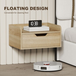 HOMCOM Floating Nightstands Set of 2, Wall Mounted Bedside Table with Drawer for Bedroom, Natural Wood - thumbnail 5