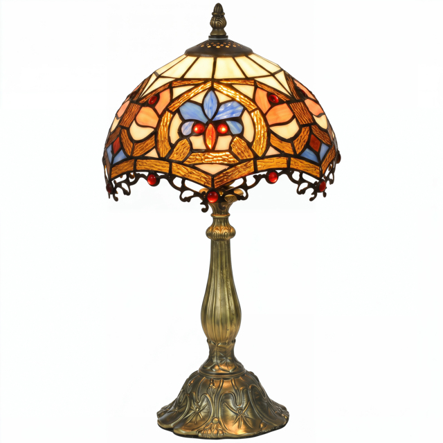 HOMCOM Stained Glass Bedroom Table Lamp, Handcrafted Artisan Collectible, Bedside Light, Multi-Coloured, Zinc Alloy - Aosom UK - image 1