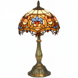 HOMCOM Stained Glass Bedroom Table Lamp, Handcrafted Artisan Collectible, Bedside Light, Multi-Coloured, Zinc Alloy - Aosom UK - thumbnail 1