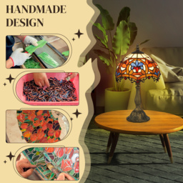 HOMCOM Stained Glass Bedroom Table Lamp, Handcrafted Artisan Collectible, Bedside Light, Multi-Coloured, Zinc Alloy - Aosom UK - thumbnail 4