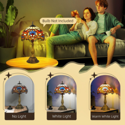 HOMCOM Stained Glass Bedroom Table Lamp, Handcrafted Artisan Collectible, Bedside Light, Multi-Coloured, Zinc Alloy - Aosom UK - thumbnail 5