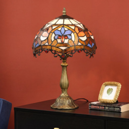 HOMCOM Stained Glass Bedroom Table Lamp, Handcrafted Artisan Collectible, Bedside Light, Multi-Coloured, Zinc Alloy - Aosom UK - thumbnail 6