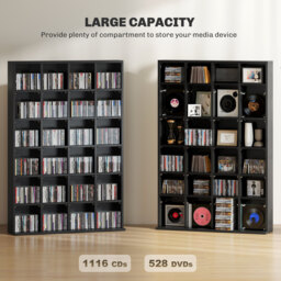 HOMCOM CD Storage Unit with Adjustable Shelves, 89 x 130.5 cm, Black - Aosom UK - thumbnail 4