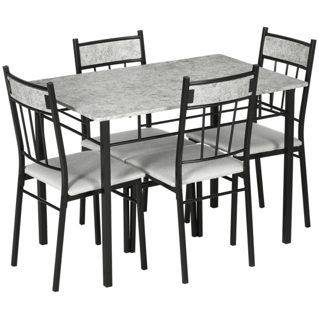 HOMCOM 5 Pieces Dining Room Sets, Modern Dining Table and Chairs Set 4 w/ Marble Effect Tabletop, Padded Kitchen Chairs, Light Grey - Aosom UK - image 1