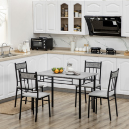 HOMCOM 5 Pieces Dining Room Sets, Modern Dining Table and Chairs Set 4 w/ Marble Effect Tabletop, Padded Kitchen Chairs, Light Grey - Aosom UK - thumbnail 2