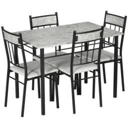 HOMCOM 5 Pieces Dining Room Sets, Modern Dining Table and Chairs Set 4 w/ Marble Effect Tabletop, Padded Kitchen Chairs, Light Grey - Aosom UK - thumbnail 1