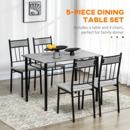 HOMCOM 5 Pieces Dining Room Sets, Modern Dining Table and Chairs Set 4 w/ Marble Effect Tabletop, Padded Kitchen Chairs, Light Grey - Aosom UK - thumbnail 4