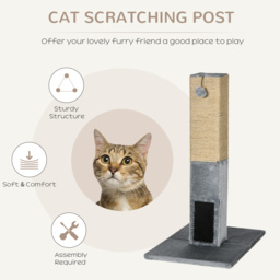 PawHut Cat Scratching Post, 79cm Tall with Jute Scratcher and Climbing Activity Centre, Carpet Base and Dangling Ball, Grey - Aosom UK - thumbnail 4