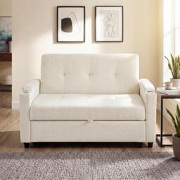 Convertible Sofa Bed with Adjustable Backrest, Functional Sleeper with USB & Type-C Charging, 135L x 173W x 58H cm, Off White - Aosom UK - thumbnail 4