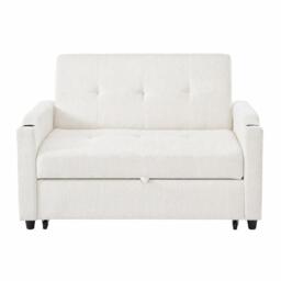 Convertible Sofa Bed with Adjustable Backrest, Functional Sleeper with USB & Type-C Charging, 135L x 173W x 58H cm, Off White - Aosom UK - thumbnail 2