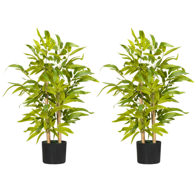 HOMCOM 2 PCs Artificial Plants Bamboo Tree in Pot Desk Fake Plants for Home Indoor Outdoor Decor, 15x15x60cm, Green - Aosom UK - image 1