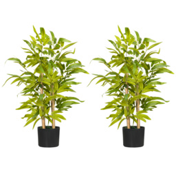 HOMCOM 2 PCs Artificial Plants Bamboo Tree in Pot Desk Fake Plants for Home Indoor Outdoor Decor, 15x15x60cm, Green - Aosom UK - thumbnail 1