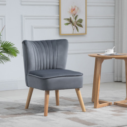 HOMCOM Modern Occasional Chairs, Fabric Living Room Accent Chair with Rubber Wood Legs and Thick Padding,Velvet-feel, Grey - Aosom UK - thumbnail 2