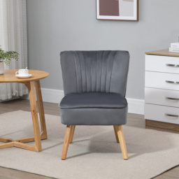HOMCOM Modern Occasional Chairs, Fabric Living Room Accent Chair with Rubber Wood Legs and Thick Padding,Velvet-feel, Grey - Aosom UK - thumbnail 8