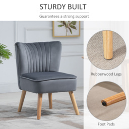 HOMCOM Modern Occasional Chairs, Fabric Living Room Accent Chair with Rubber Wood Legs and Thick Padding,Velvet-feel, Grey - Aosom UK - thumbnail 4