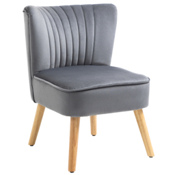 HOMCOM Modern Occasional Chairs, Fabric Living Room Accent Chair with Rubber Wood Legs and Thick Padding,Velvet-feel, Grey - Aosom UK - thumbnail 1
