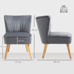HOMCOM Modern Occasional Chairs, Fabric Living Room Accent Chair with Rubber Wood Legs and Thick Padding,Velvet-feel, Grey - Aosom UK - thumbnail 3