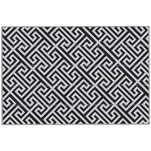Outsunny 6 x 9ft Waterproof Outdoor Rug, Reversible Mat Plastic Straw Rug Portable RV Camping Mat for Picnic, Black & White - Aosom UK - image 1