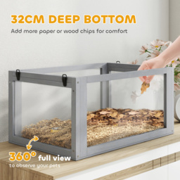 PawHut Wooden Hamster Cage with Detachable 32cm Deep Bottom, Hut, Seesaw, Exercise Wheel, Ramp, 60 x 40 x 75cm, Light Grey - thumbnail 5