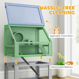 PawHut Wooden Hamster Cage with Detachable 32cm Deep Bottom, Hut, Seesaw, Exercise Wheel, Ramp, 60 x 40 x 75cm, Light Grey - thumbnail 6