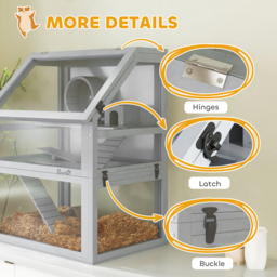 PawHut Wooden Hamster Cage with Detachable 32cm Deep Bottom, Hut, Seesaw, Exercise Wheel, Ramp, 60 x 40 x 75cm, Light Grey - thumbnail 8