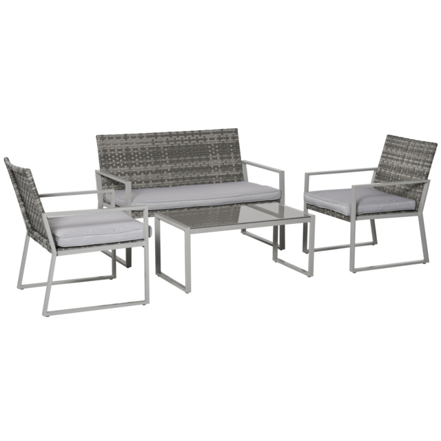 Outsunny Rattan Garden Furniture Set, 4-Seater, 2 Single Sofa Armchairs, 1 Bench, Cushions, Coffee Table, Wicker Weave, Patio Backyard - image 1