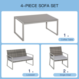 Outsunny Rattan Garden Furniture Set, 4-Seater, 2 Single Sofa Armchairs, 1 Bench, Cushions, Coffee Table, Wicker Weave, Patio Backyard - thumbnail 4