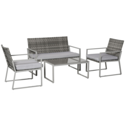 Outsunny Rattan Garden Furniture Set, 4-Seater, 2 Single Sofa Armchairs, 1 Bench, Cushions, Coffee Table, Wicker Weave, Patio Backyard - thumbnail 1