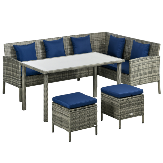 Outsunny 5 Pieces Rattan Garden Furniture Set with Dining Table, Cushions - Dark Blue - image 1