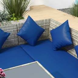 Outsunny 5 Pieces Rattan Garden Furniture Set with Dining Table, Cushions - Dark Blue - thumbnail 8