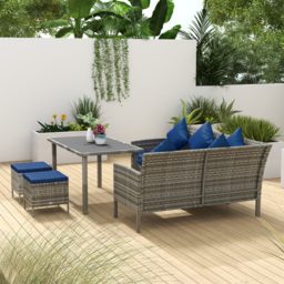 Outsunny 5 Pieces Rattan Garden Furniture Set with Dining Table, Cushions - Dark Blue - thumbnail 9