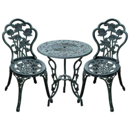 Outsunny Cast Aluminium Outdoor Patio Garden Bistro Elegant Design Table Chair Set - Green (3-Piece) - thumbnail 1