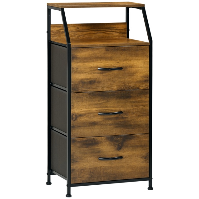 HOMCOM Industrial Storage Cabinet, Fabric Chest of Drawers with Display Shelves, 3 Drawers Storage Unit for Living Room, Rustic Brown - Aosom UK - image 1
