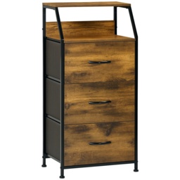 HOMCOM Industrial Storage Cabinet, Fabric Chest of Drawers with Display Shelves, 3 Drawers Storage Unit for Living Room, Rustic Brown - Aosom UK
