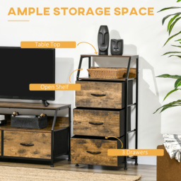 HOMCOM Industrial Storage Cabinet, Fabric Chest of Drawers with Display Shelves, 3 Drawers Storage Unit for Living Room, Rustic Brown - Aosom UK - thumbnail 4