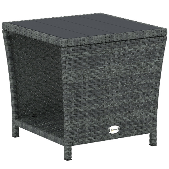 Outsunny Side Table 2-Tier Outdoor Coffee Table with Storage Shelf PS Wood Slat Top/Grey - image 1
