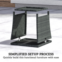 Outsunny Side Table 2-Tier Outdoor Coffee Table with Storage Shelf PS Wood Slat Top/Grey - thumbnail 7