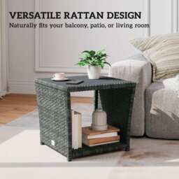 Outsunny Side Table 2-Tier Outdoor Coffee Table with Storage Shelf PS Wood Slat Top/Grey - thumbnail 8