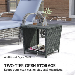 Outsunny Side Table 2-Tier Outdoor Coffee Table with Storage Shelf PS Wood Slat Top/Grey - thumbnail 4