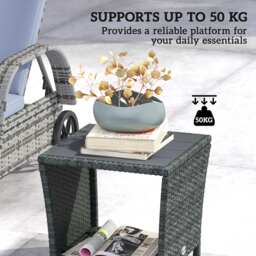 Outsunny Side Table 2-Tier Outdoor Coffee Table with Storage Shelf PS Wood Slat Top/Grey - thumbnail 6