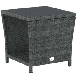 Outsunny Side Table 2-Tier Outdoor Coffee Table with Storage Shelf PS Wood Slat Top/Grey - thumbnail 1