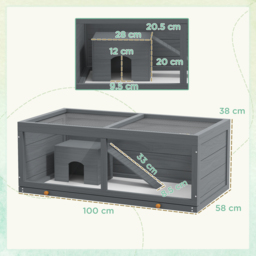 PawHut Wooden Hamster Cage with Sliding Tray, Openable Top, Hut for Syrian Hamsters, Grey - thumbnail 3
