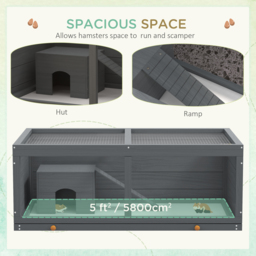 PawHut Wooden Hamster Cage with Sliding Tray, Openable Top, Hut for Syrian Hamsters, Grey - thumbnail 8