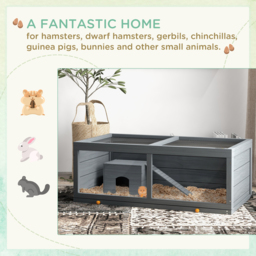 PawHut Wooden Hamster Cage with Sliding Tray, Openable Top, Hut for Syrian Hamsters, Grey - thumbnail 4