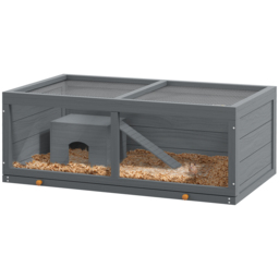 PawHut Wooden Hamster Cage with Sliding Tray, Openable Top, Hut for Syrian Hamsters, Grey - thumbnail 1